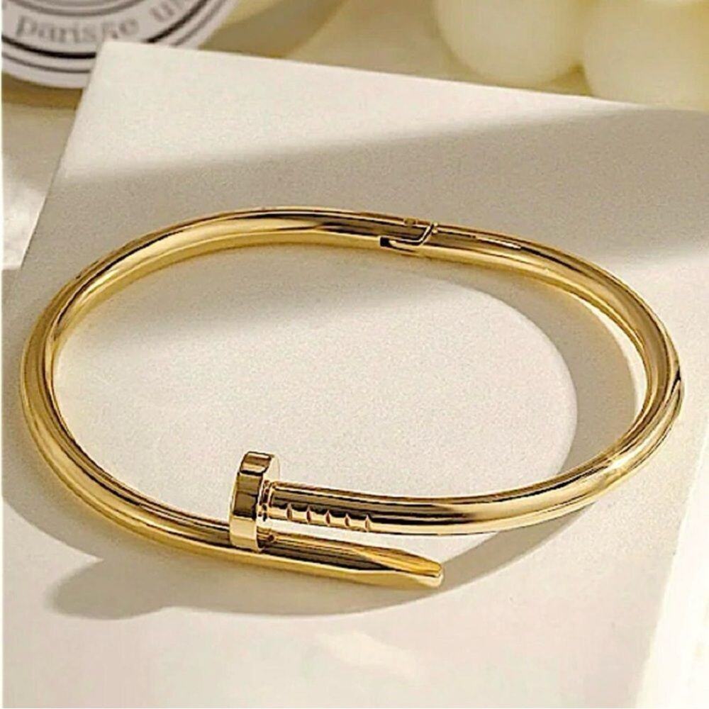 18K Gold Plated Nail Bangle Cuff Bracelet
